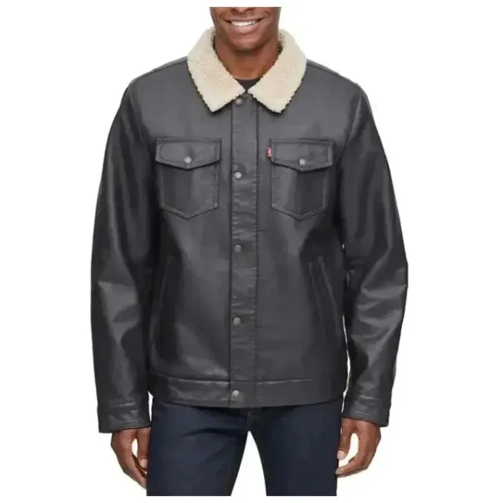 ⚡️Levi's Mens Sherpa Lined Faux Leather Brown Jacket (Medium)